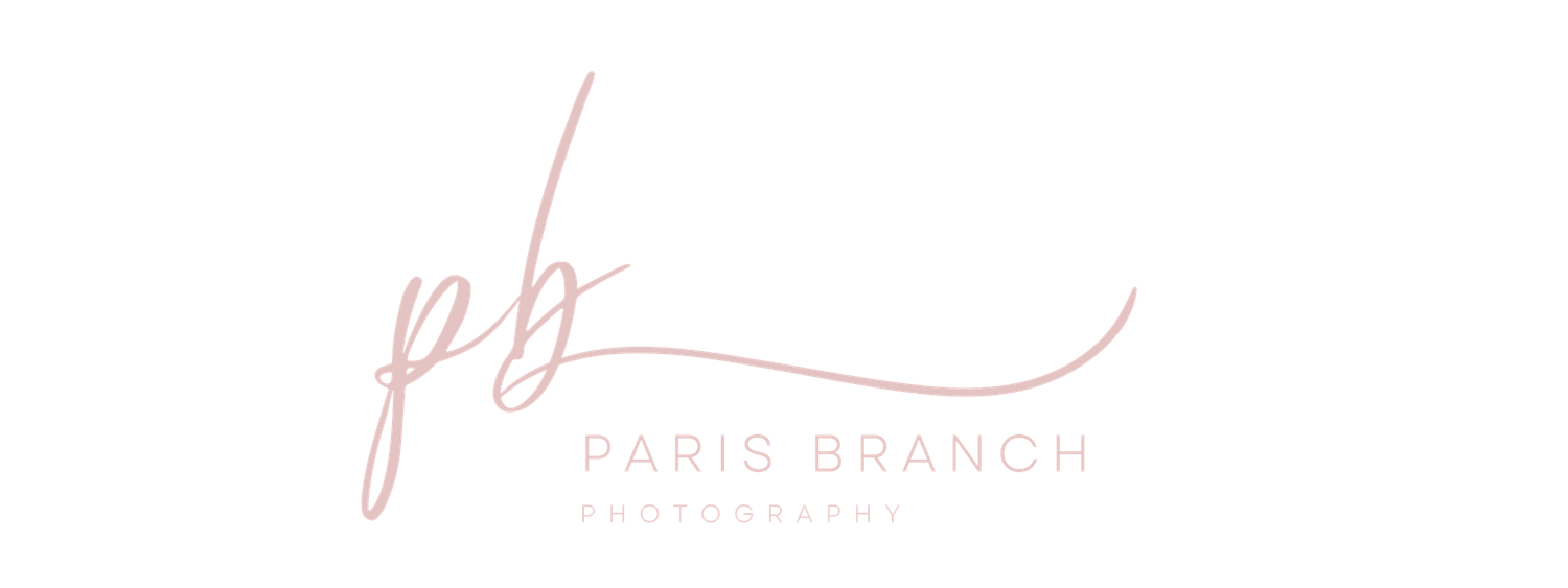 Paris Branch Photography logo in pink script on white background.
