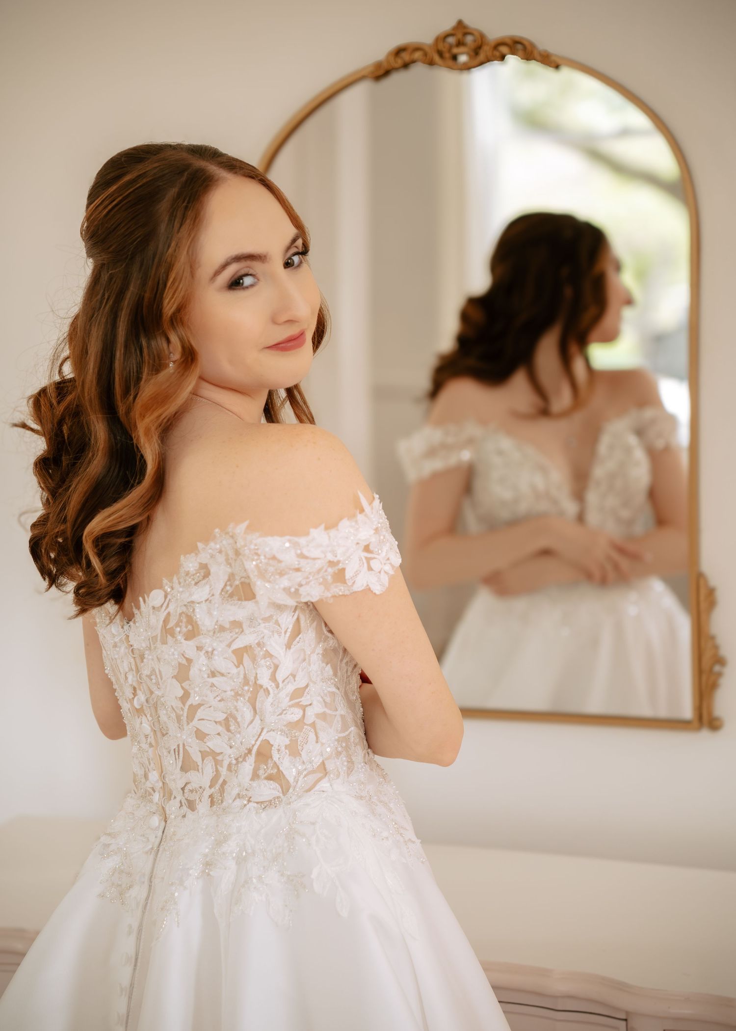 Romantic bridal portrait taken inside the Historic Venue 1902 bridal suite before the wedding.