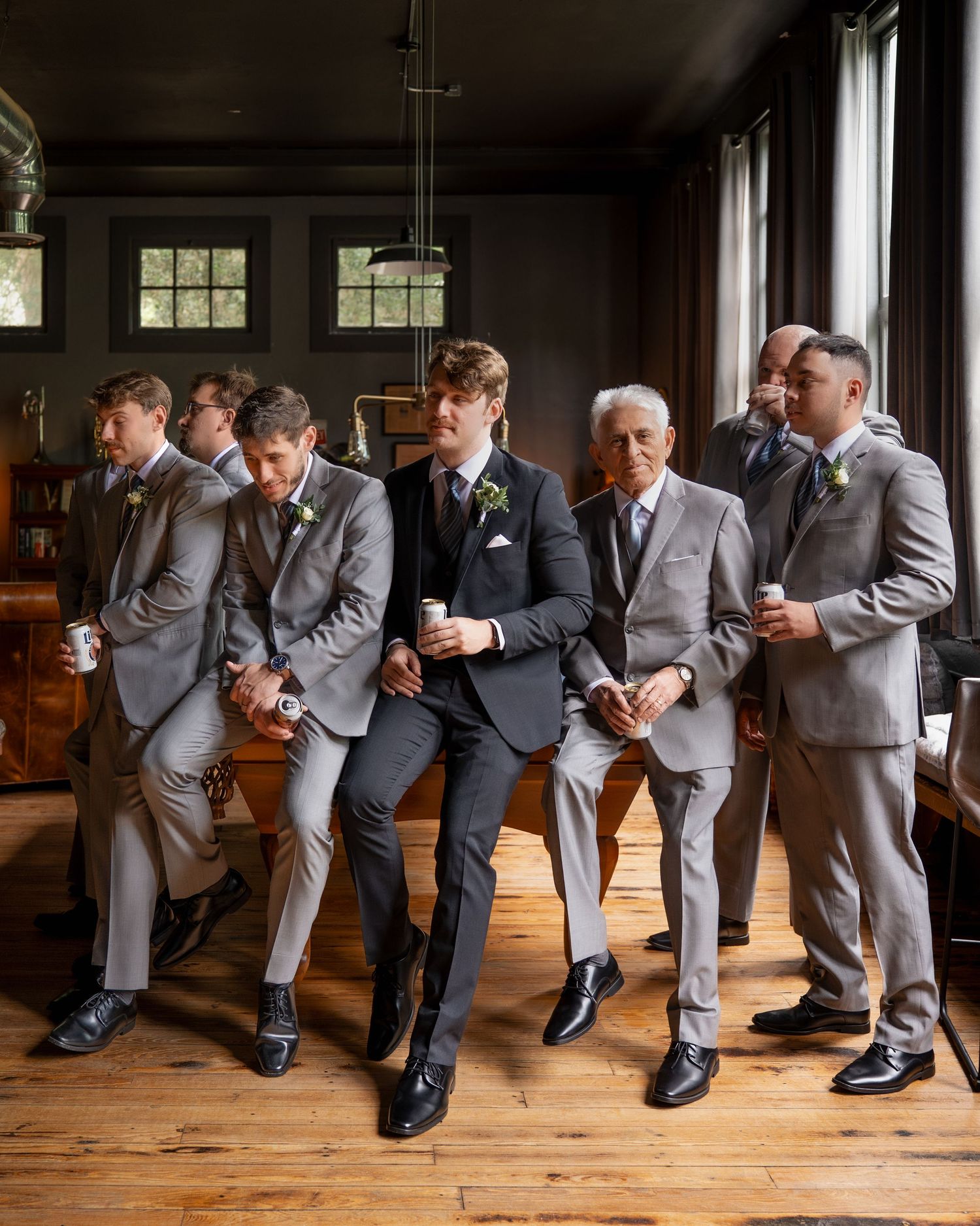 Groom and his closest friends enjoying the morning together before the Historic Venue 1902 wedding.