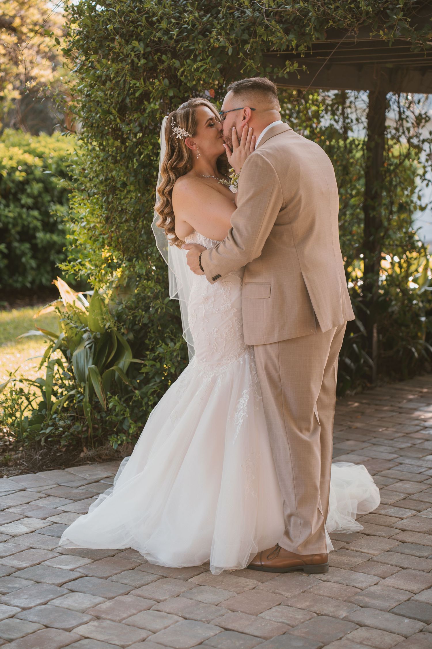 Romantic newlywed portraits capturing the first moments as husband and wife at Moss Estates wedding venue in Eustis, Florida.
