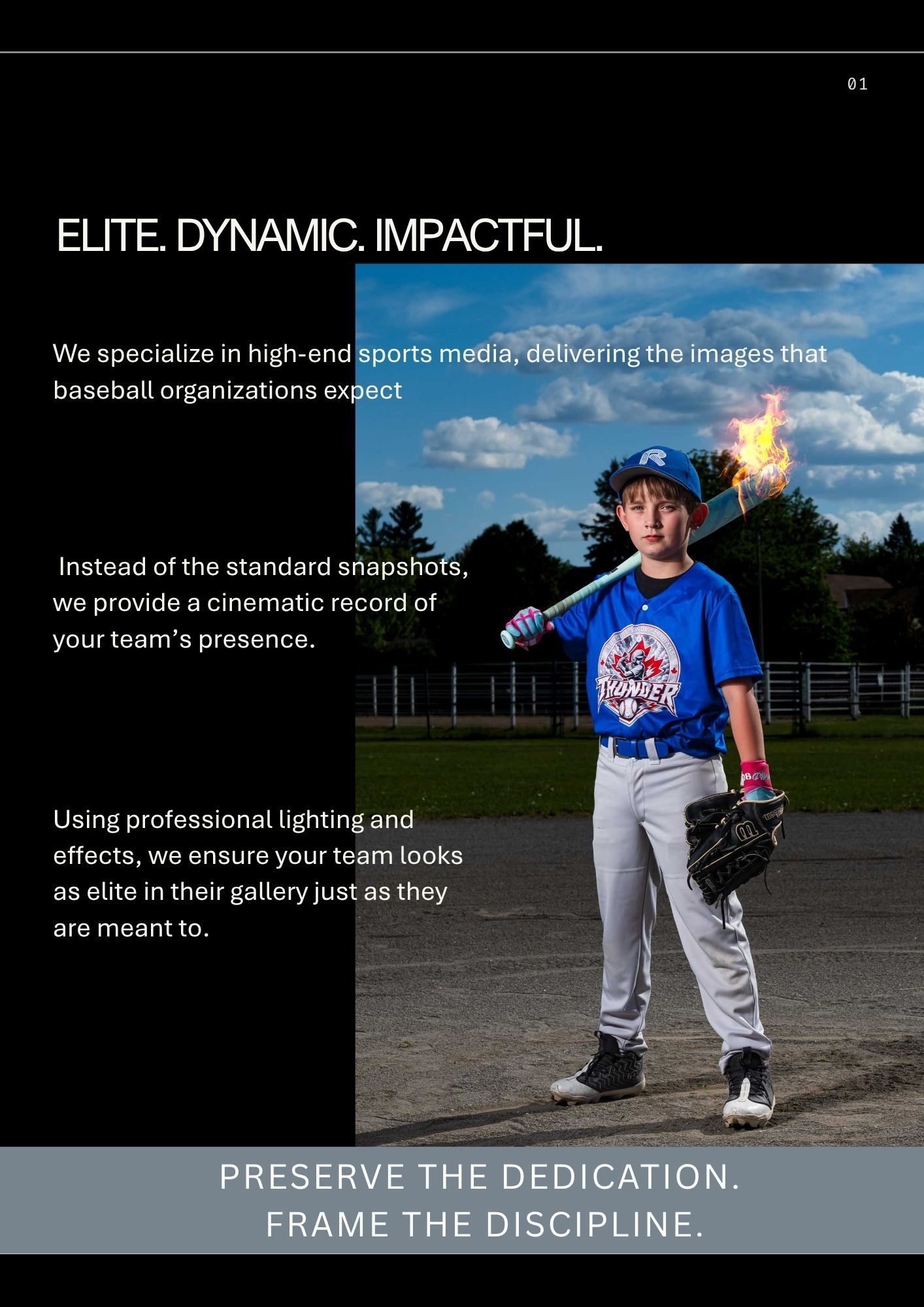 Boy in baseball uniform with baseball bat over his shoulder. There is fire coming off the baseball bat he also is holding his glove