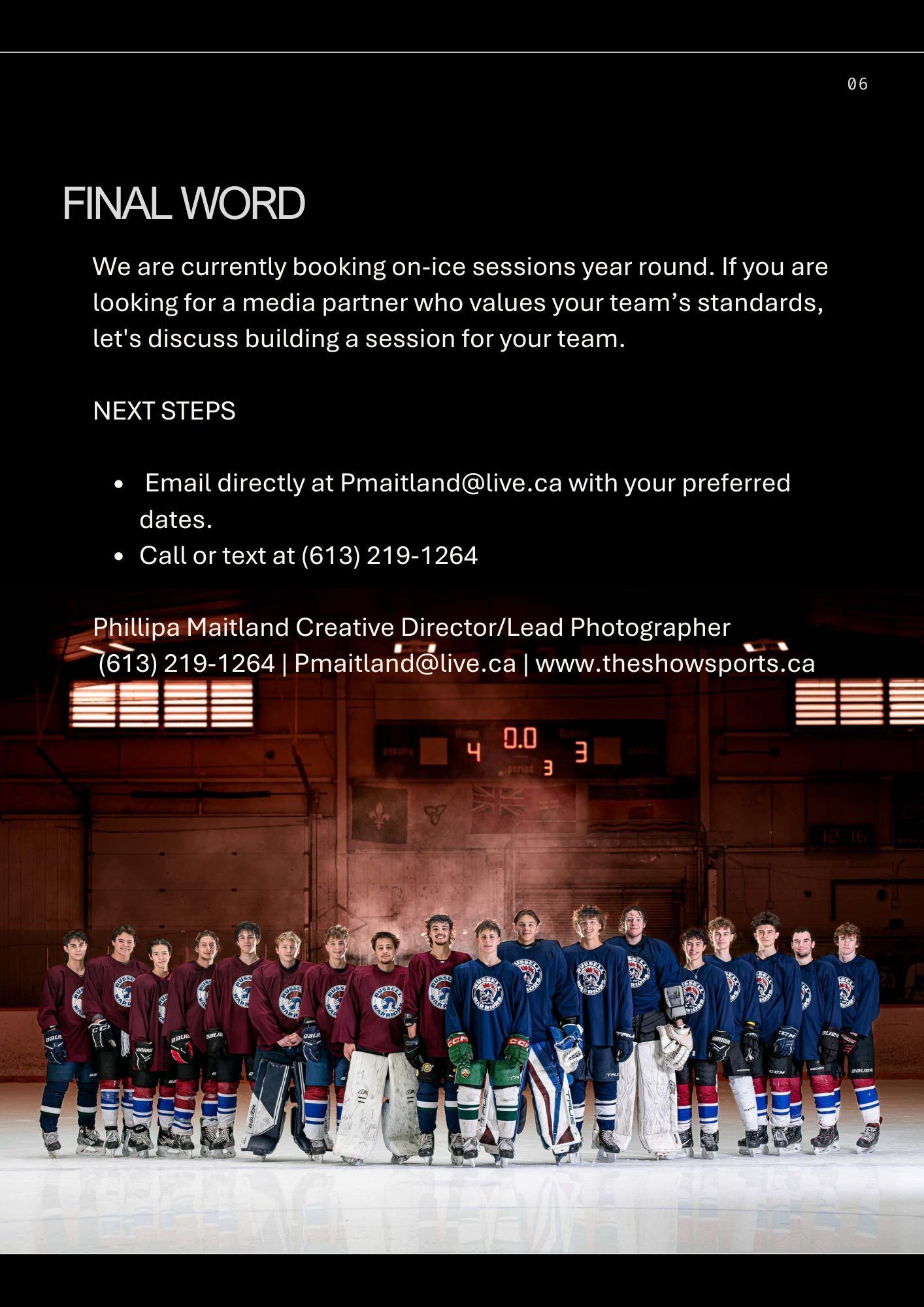 Ottawa hockey photography media day package promotion flyer featuring young players on the ice.