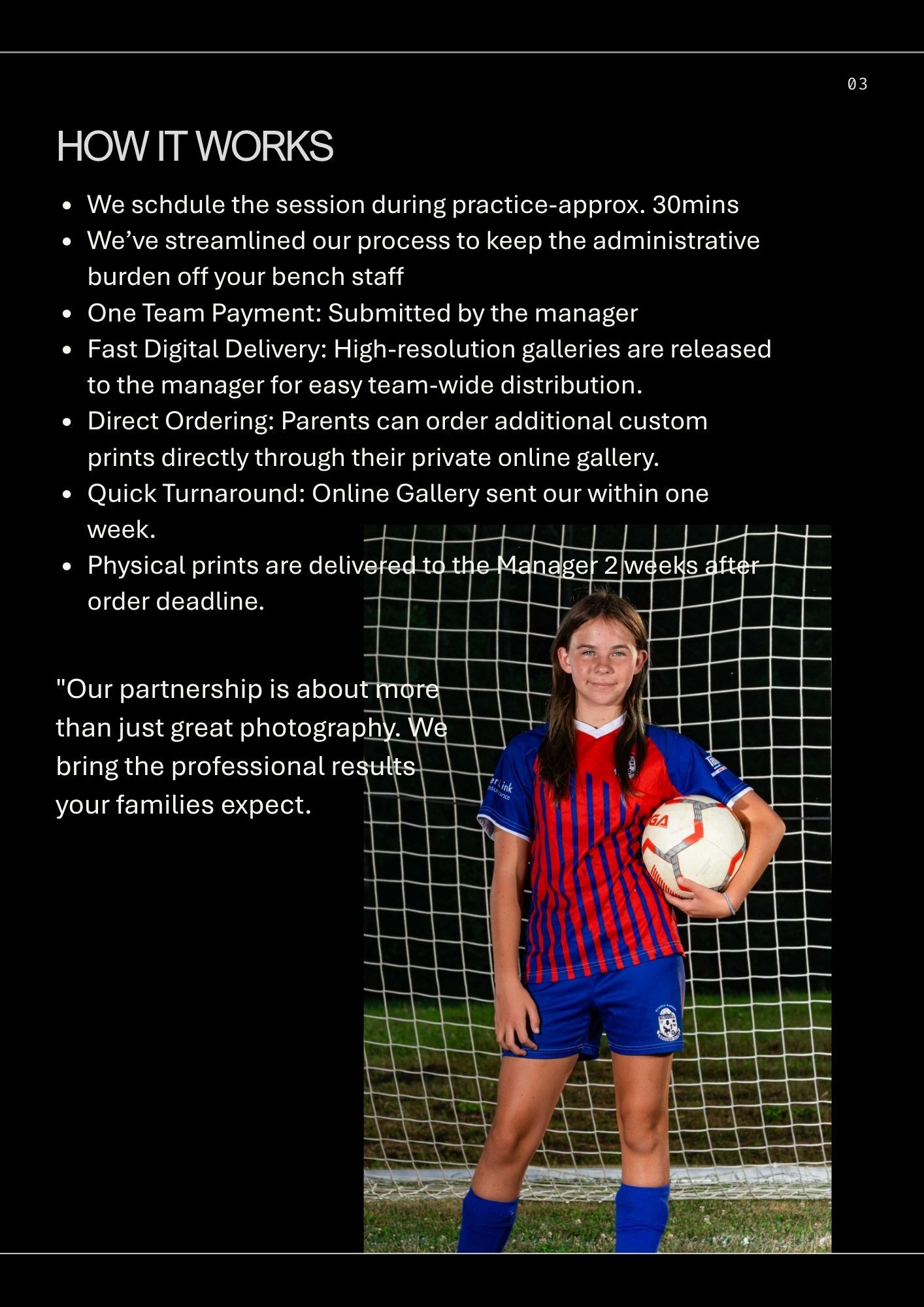 Soccer info and pricing for teams in Ottawa shows an athlete holding a ball in front of soccer nets