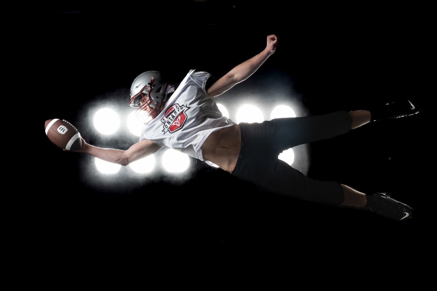 Creative multiple-exposure sports graphic design isolating an athlete's movement trail