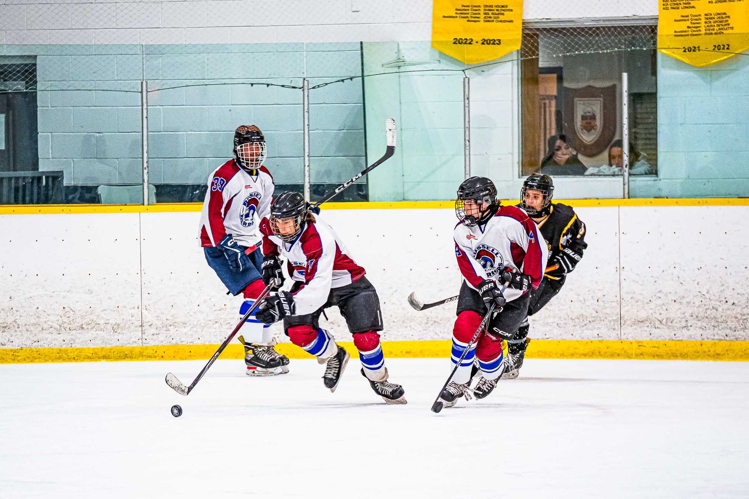 High-intensity hockey action shot by The Show Sports Media during a live game in Eastern Ontario with The Russell Warriors U18 team