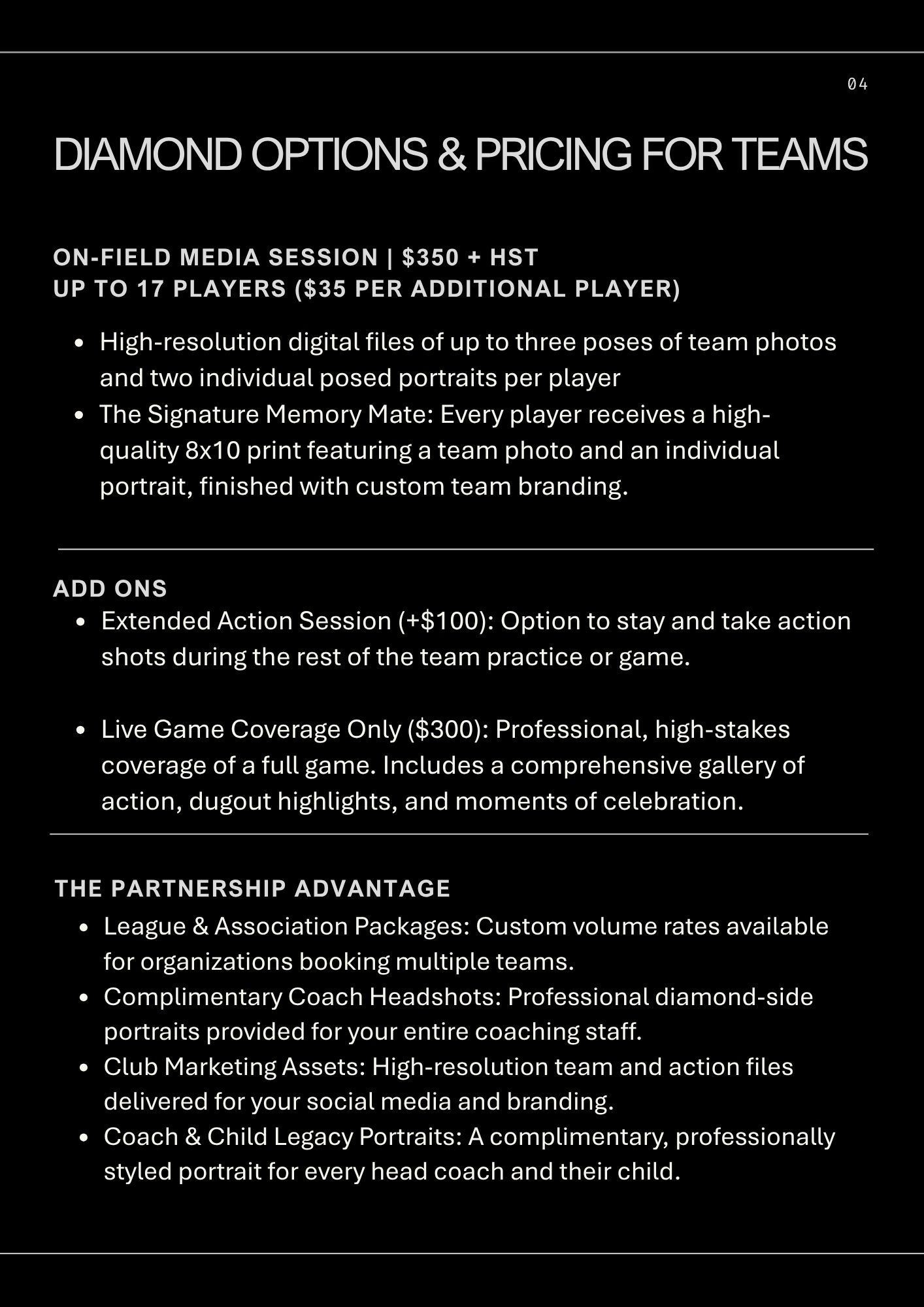 a text jpg describing pricing and process for booking baseball photography