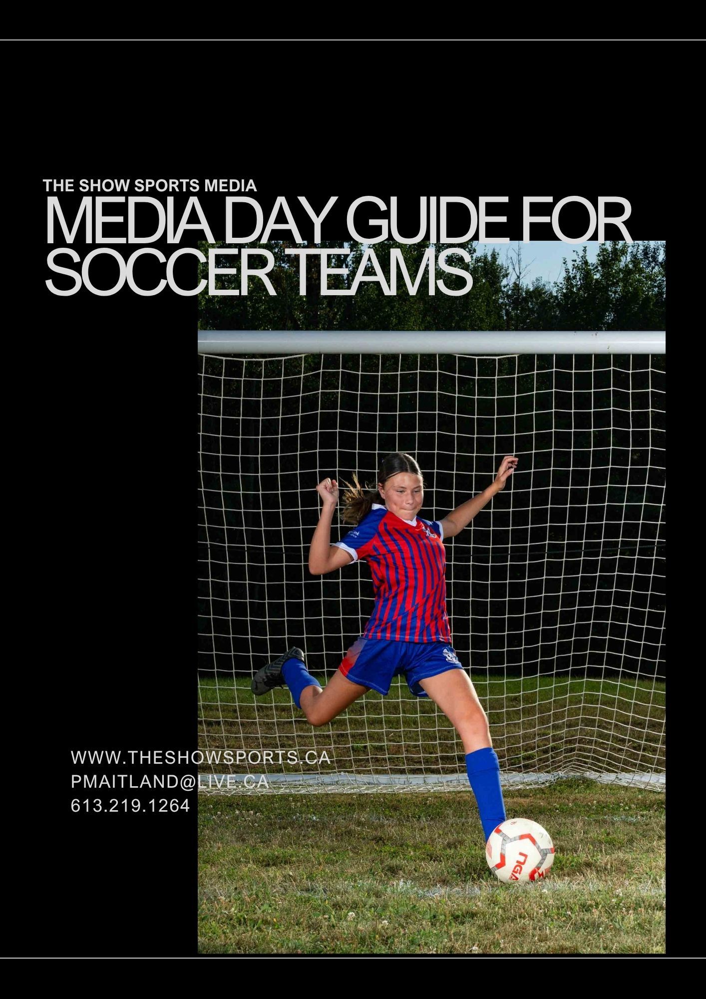 Soccer info and pricing for teams in Ottawa shows an athlete kicking a ball in front of soccer nets
