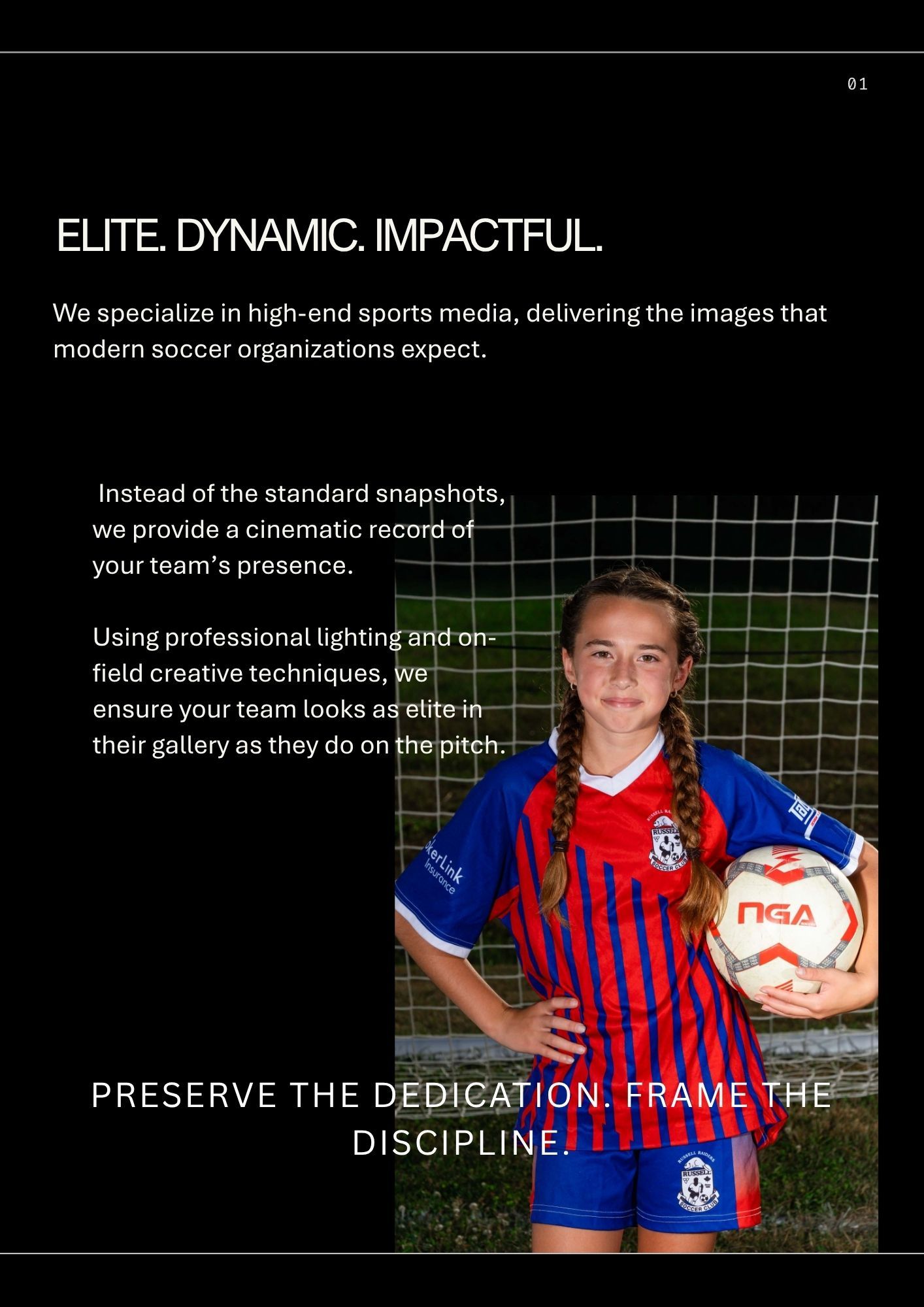 Soccer info and pricing for teams in Ottawa shows an posing with a ball in front of soccer nets
