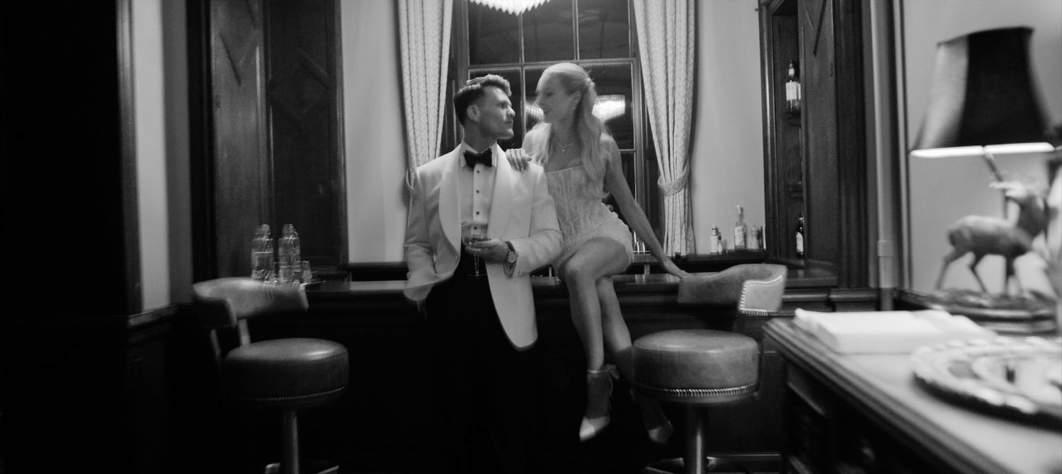 Evening cocktail party celebration at Hawkstone Hall during a luxury UK wedding reception