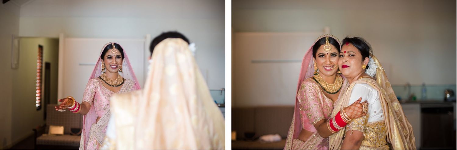 Intimate pre-wedding moments captured in soft lighting showing bridal preparations.