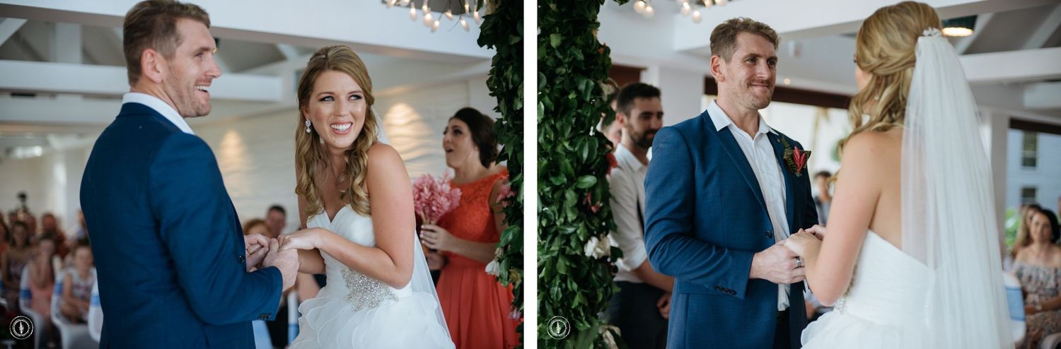 Intimate wedding ceremony moments captured during ring exchange and vows.