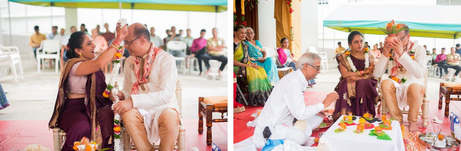 Elderly guests participating in traditional Indian wedding celebrations.