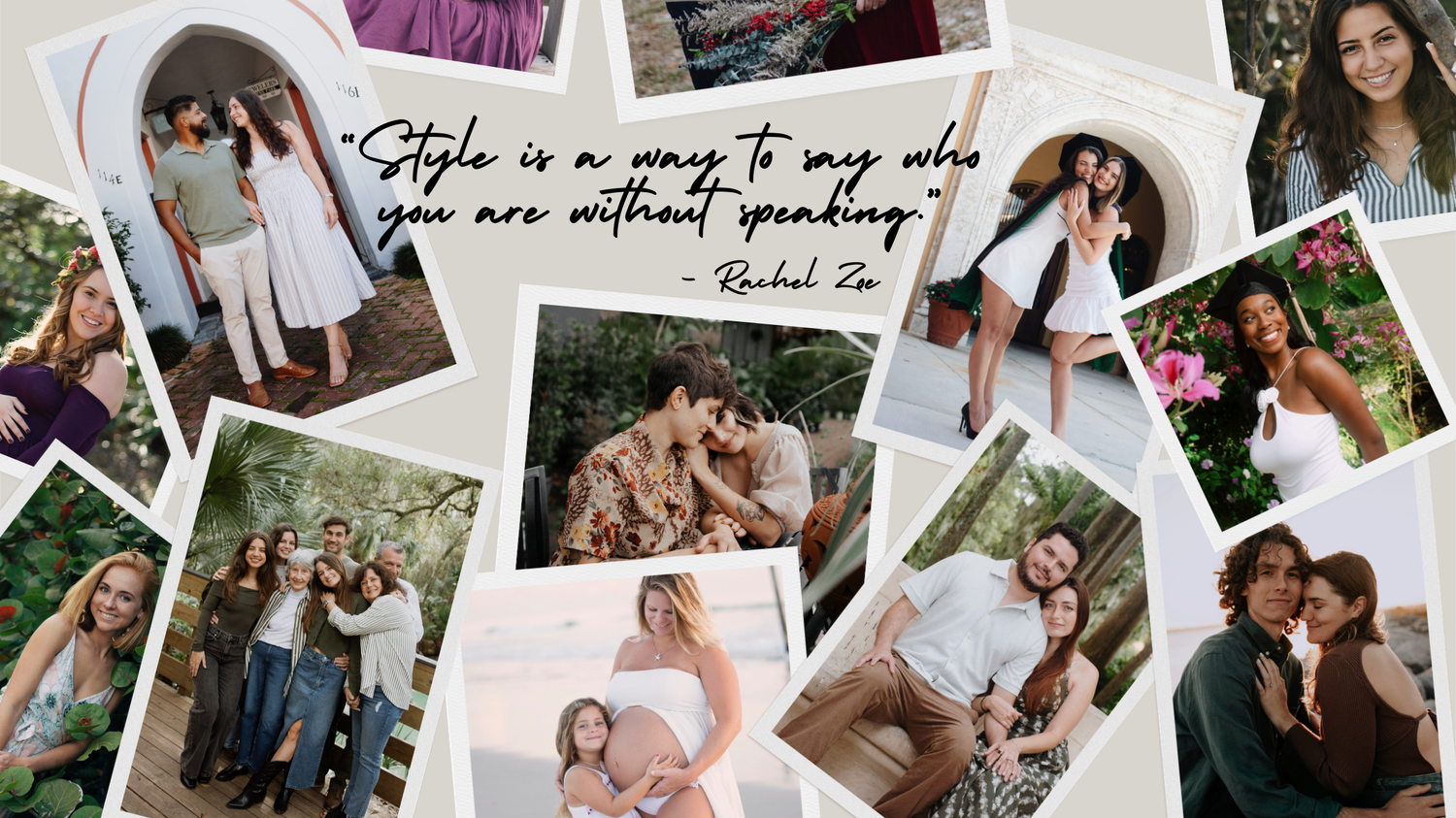 A collage of wedding photos arranged in a scattered layout showing romantic moments and celebrations.
