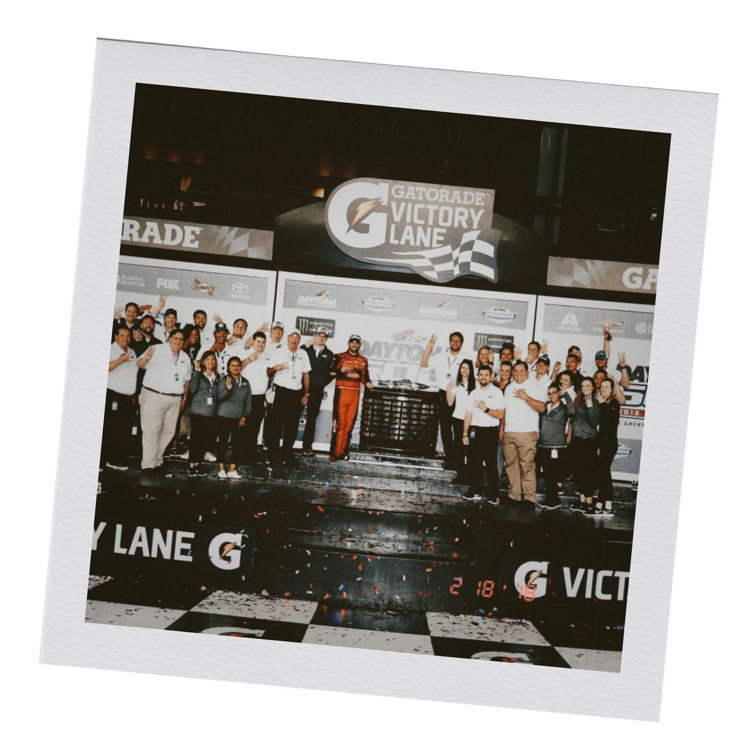 Vintage black and white photographs showing a crowd gathered at an event venue.
