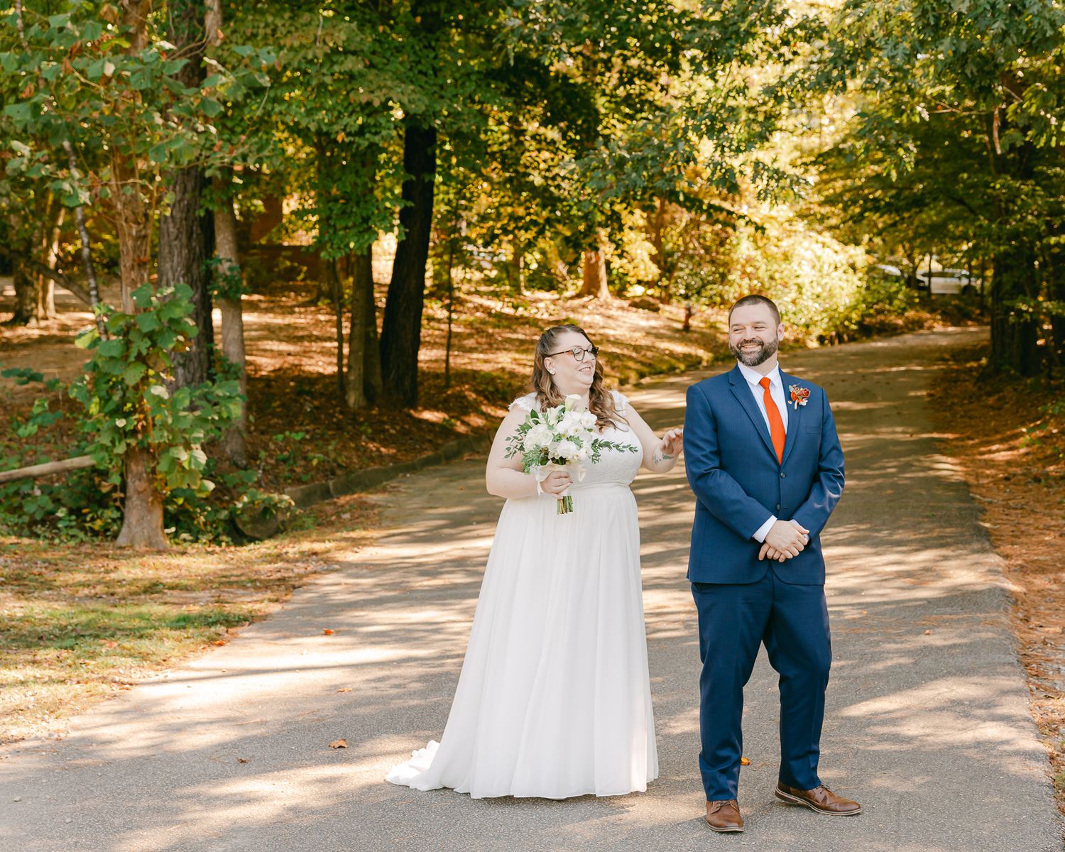 Candid Golden Hour Portraits, romantic fall wedding in Raleigh at Durant Nature Preserve, captured by Asheville photographer Kalli Hicks.