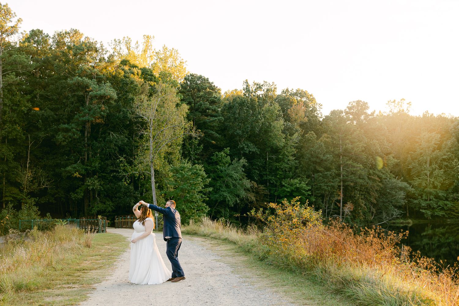 Candid Golden Hour Portraits, romantic fall wedding in Raleigh at Durant Nature Preserve, captured by Asheville photographer Kalli Hicks.