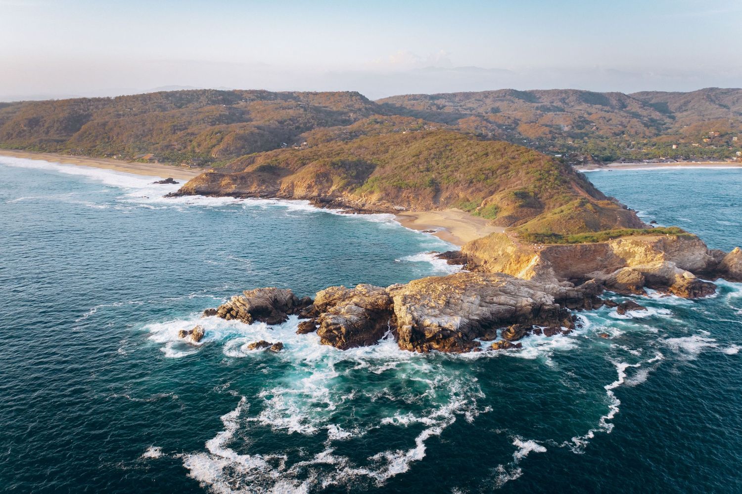 Aerial view of the Pacific coastline in Careyes, Mexico