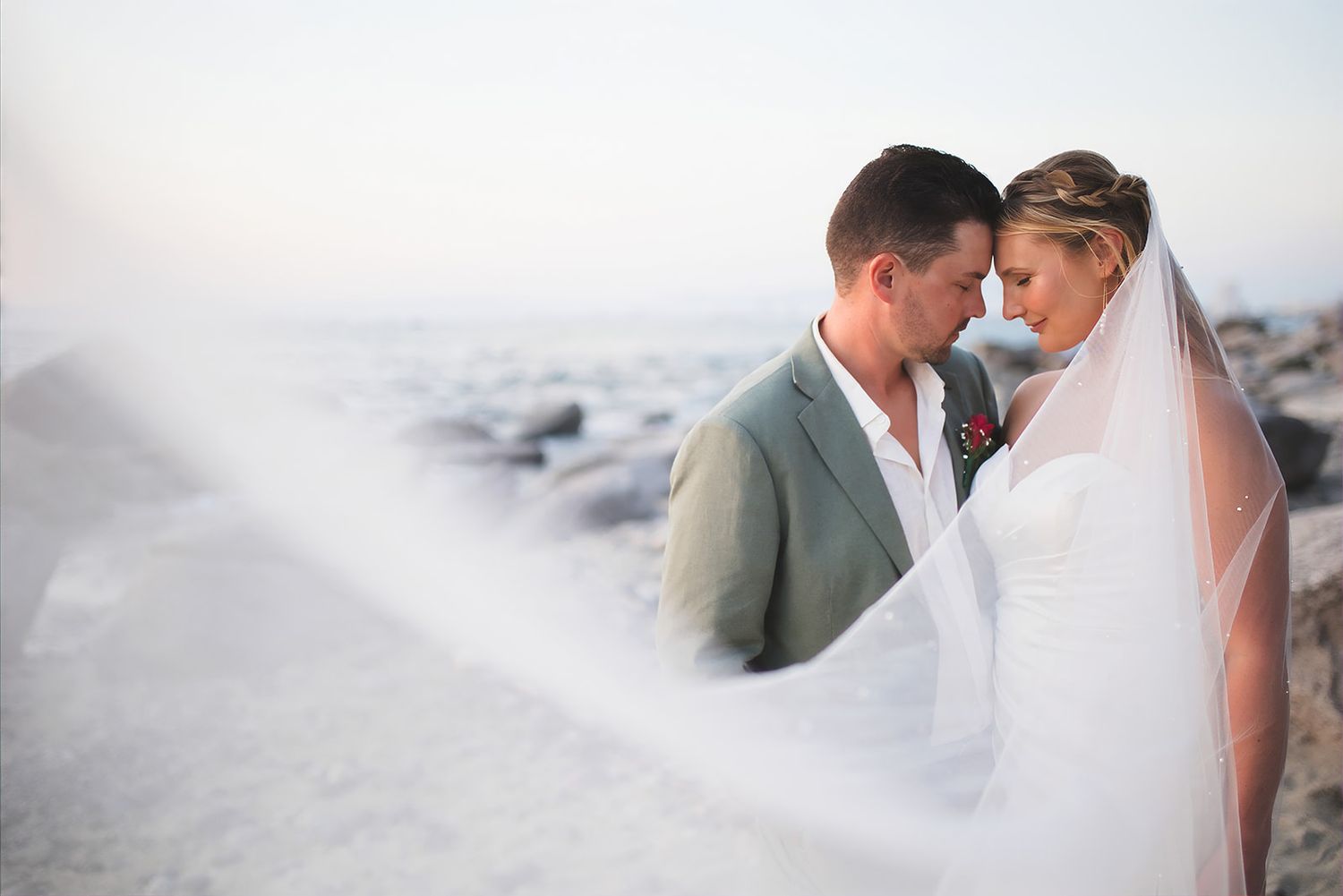 Bride and groom portrait on the beach in Conchas Chinas, Puerto Vallarta