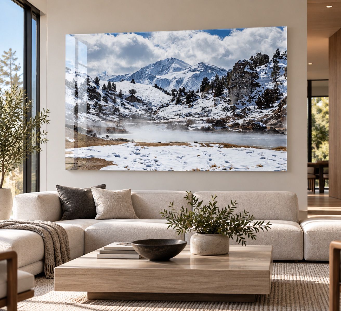 Mammoth mountain hot springs mock up landscape image in a home setting.