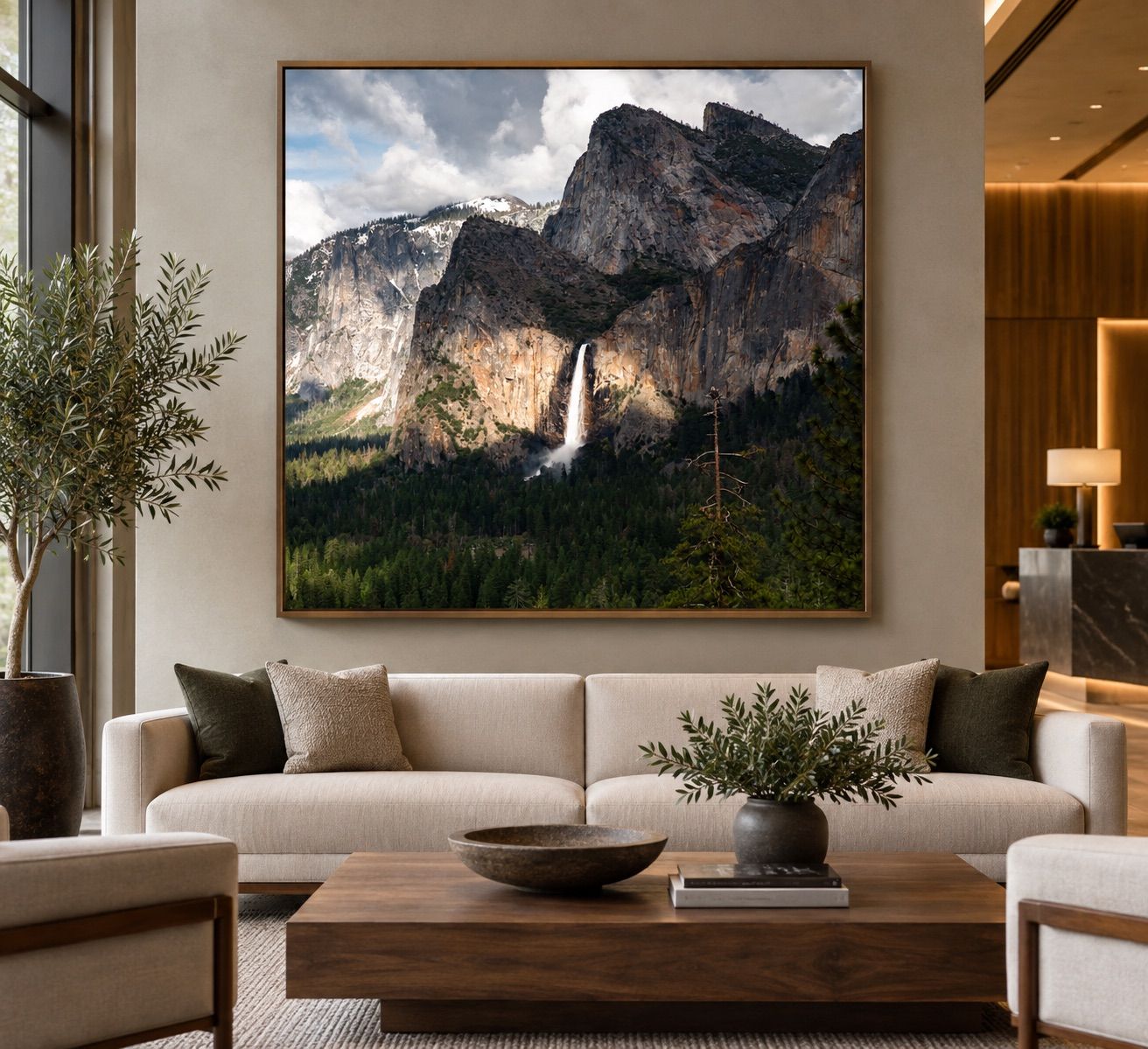 Office or home mock up landscape of Yosemite national park tunnel view and Bridalvail falls.