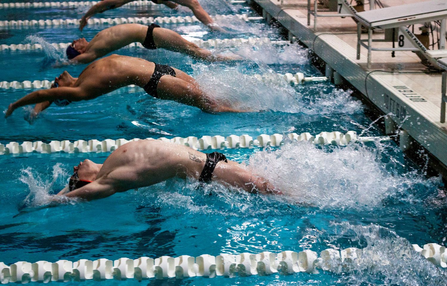The Kenyon Swim team competes against Denison University at the Kenyon Athletic Center May. 16, 2018. During senior week, the graduating tea