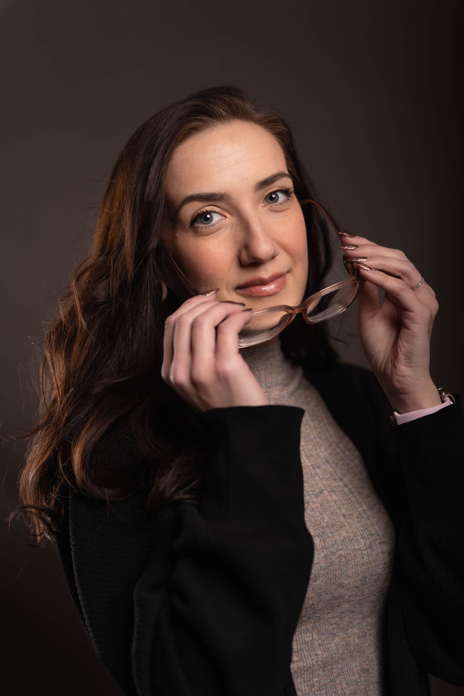 Modern studio portrait on storm gray backdrop in York County PA