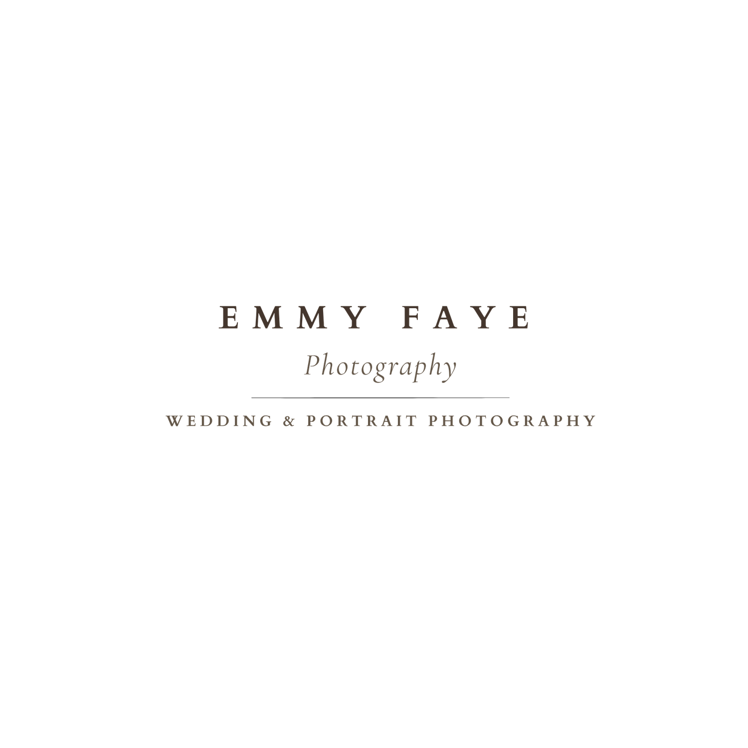 Emmy Faye Photography logo in elegant brown serif text on a white background, specializing in wedding and portrait photography.