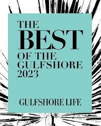 Teal-colored magazine cover for 'The Best of the Gulfshore 2023' with black border design.