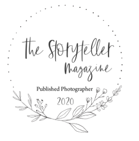 Delicate circular logo design for The Storyteller Magazine featuring botanical elements.