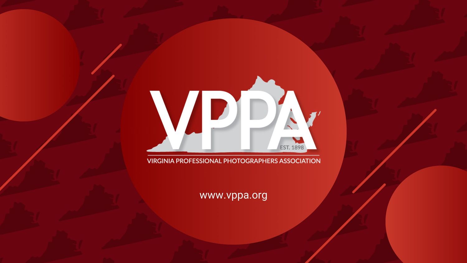 Virginia Professional Photographers Association VPPA logo on a red background with geometric shapes and www.vppa.org URL.