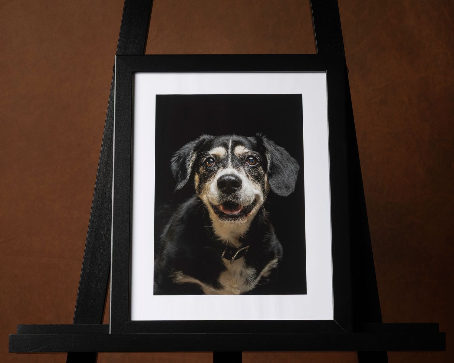Elegant wall art featuring a timeless fine art pet portrait, showcasing a beautifully captured dog in a stunning, high-quality frame