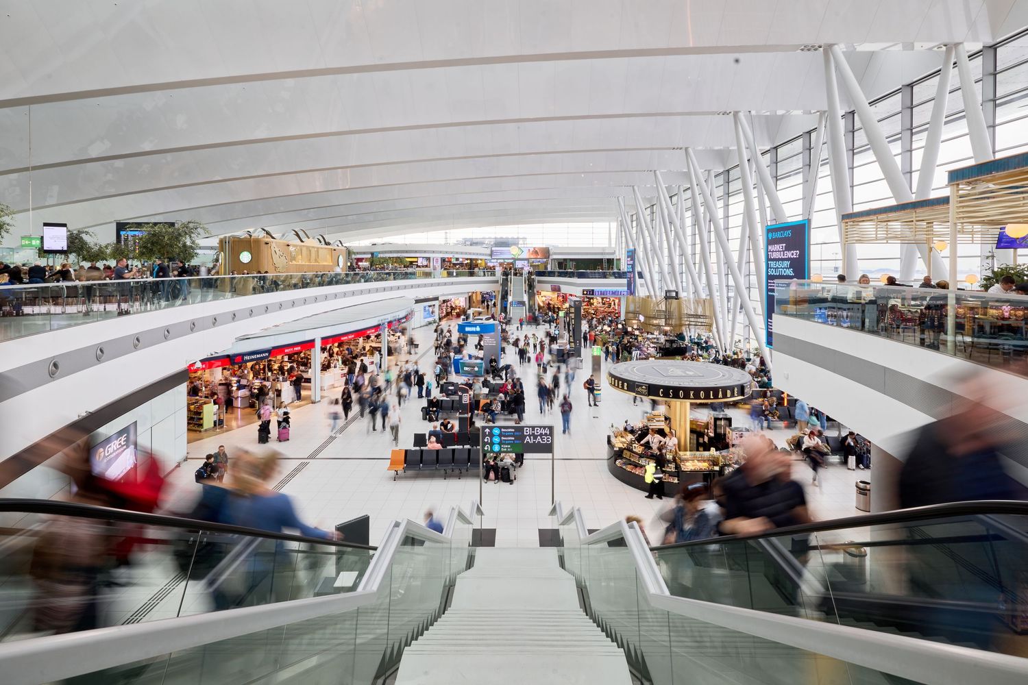 Airport interior passenger flow shot by travel retail photographer
