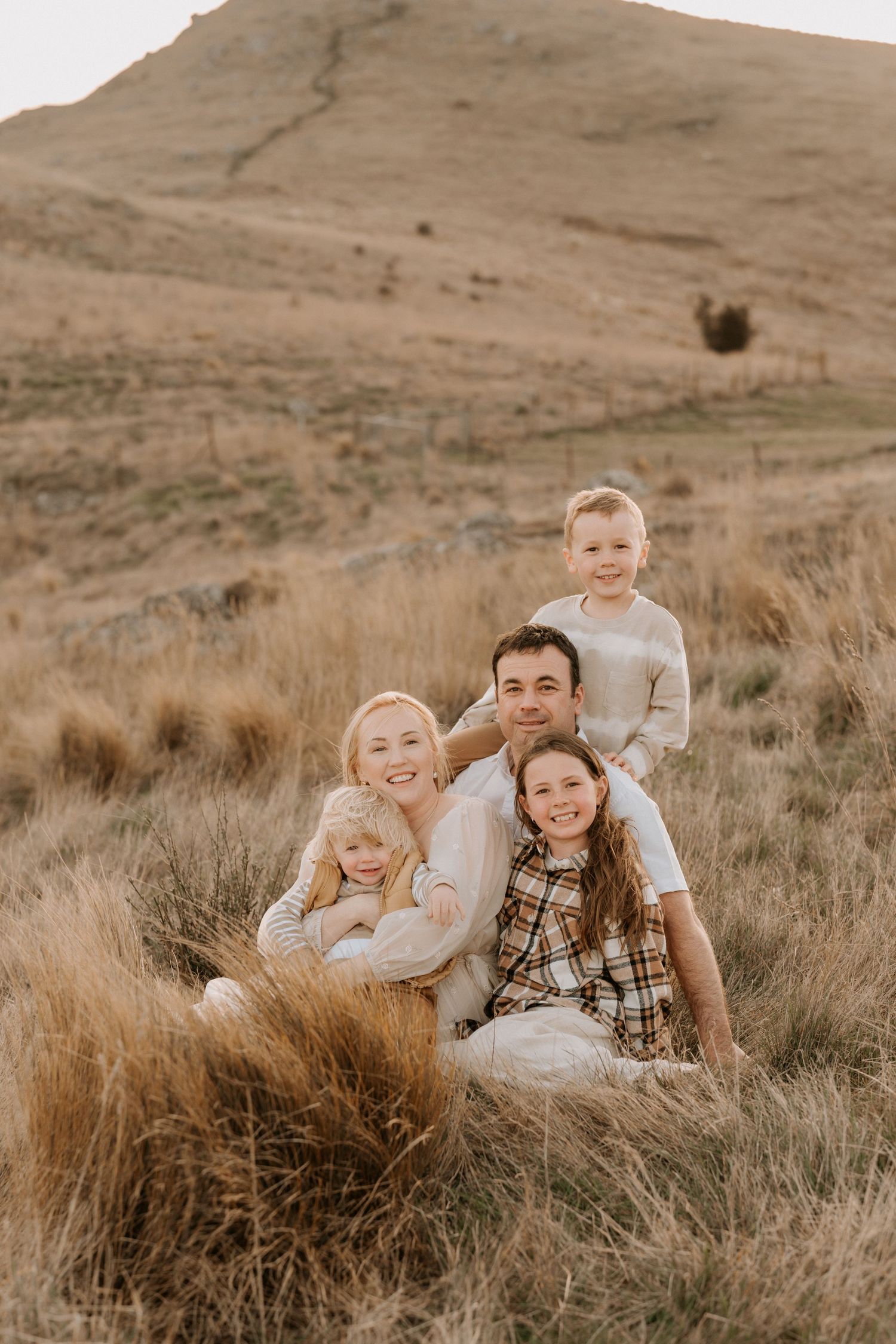 Sunset Family photo session with 3 children and mum with dad