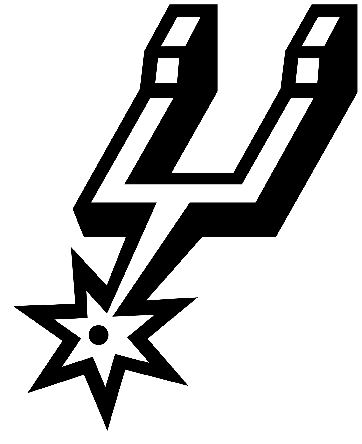 Evolution of San Antonio Spurs basketball team logo designs in black and white.