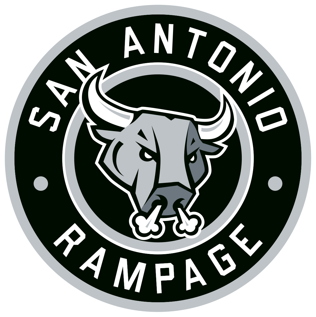 San Antonio Rampage hockey team logo featuring an angry bull head in grey and black.