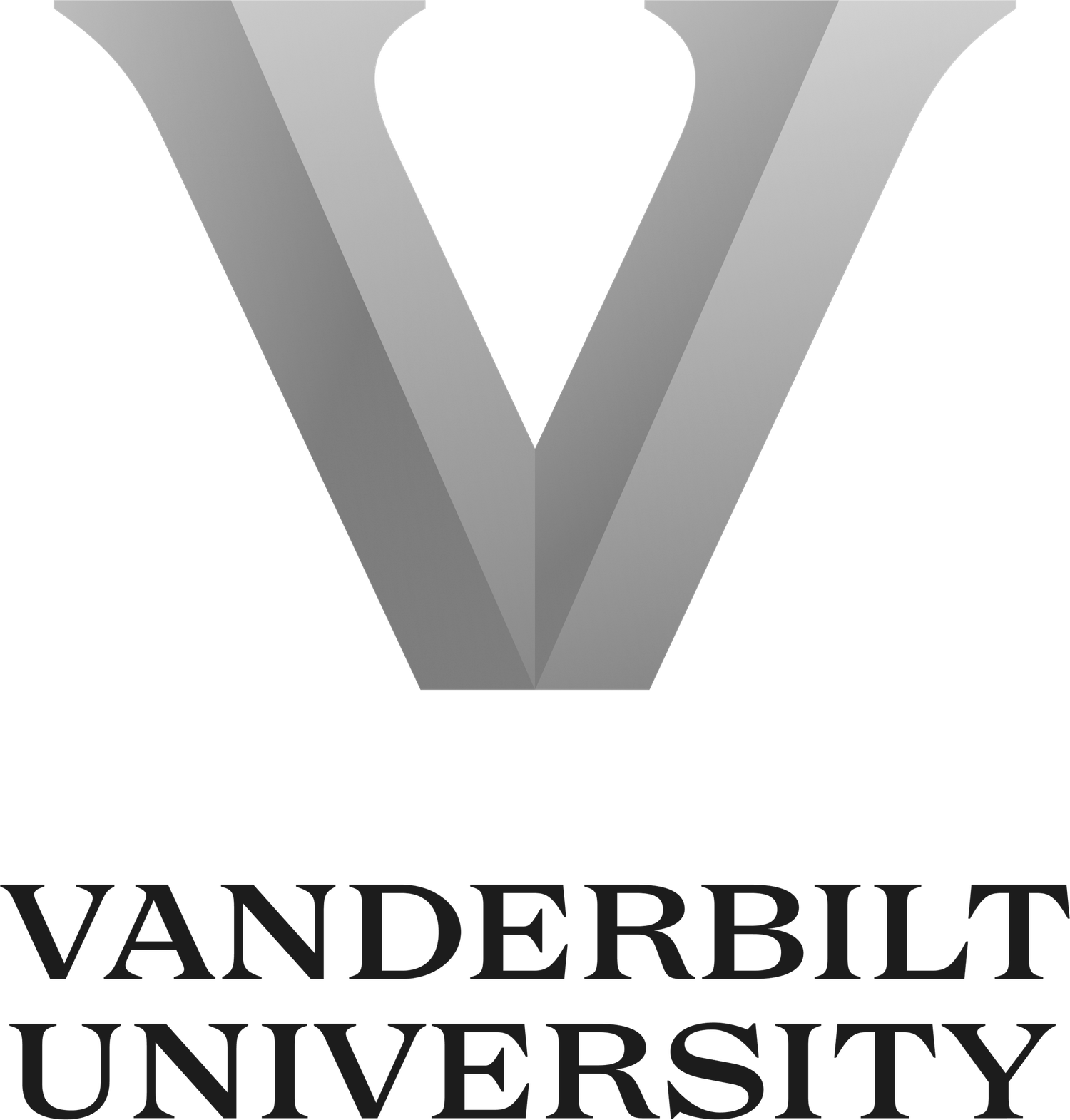 Minimalist grey V logo for Vanderbilt University with text below.
