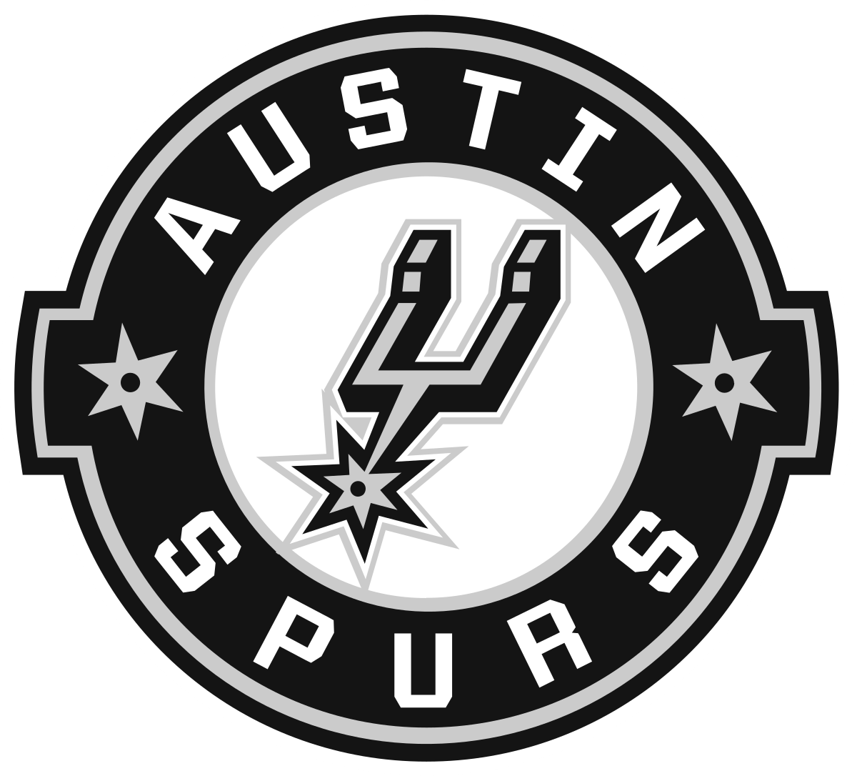 Progressive variations of circular San Antonio Spurs logo designs with star elements.