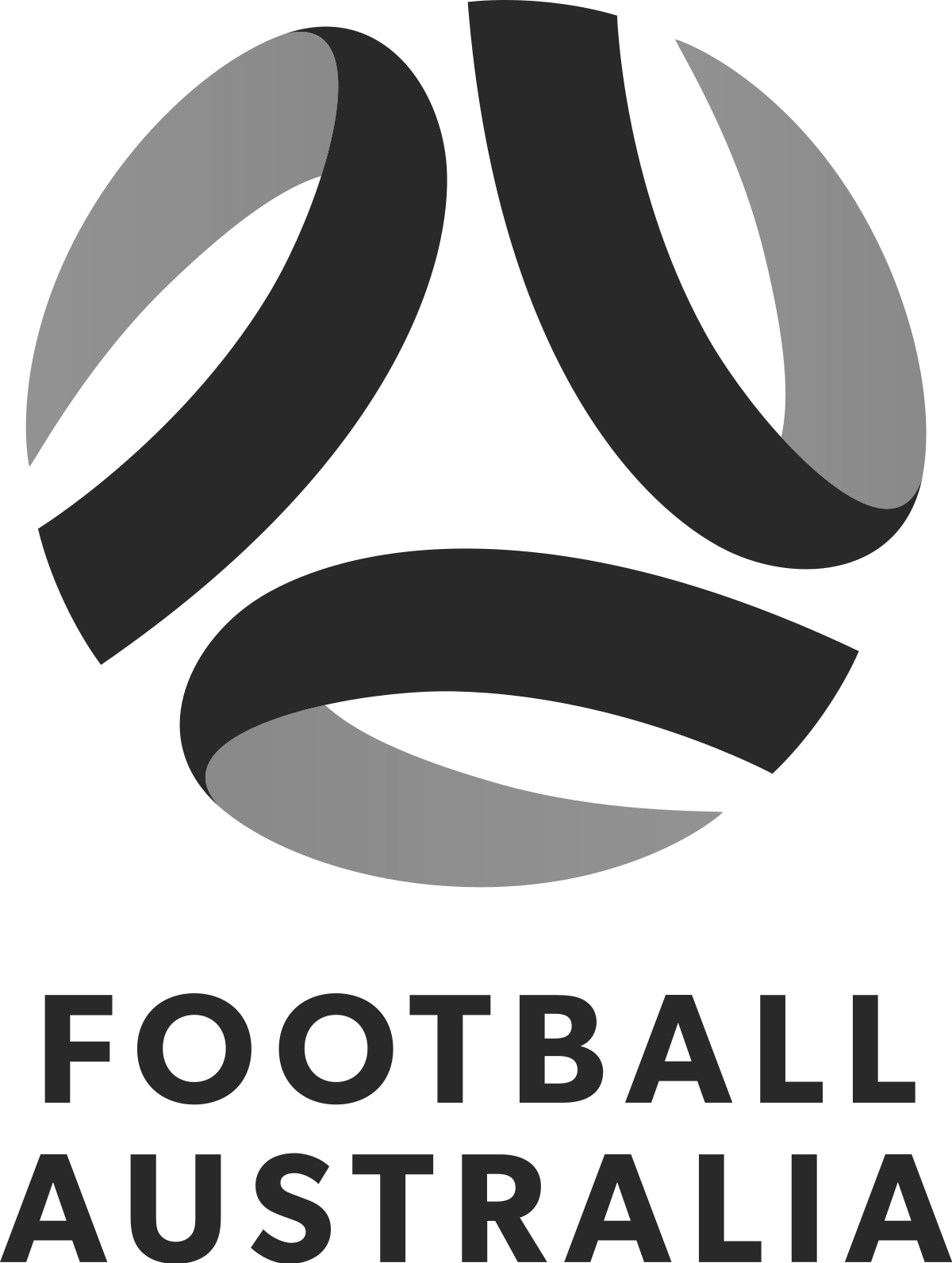 Abstract black and white football australia logo designs with curved shapes and text.