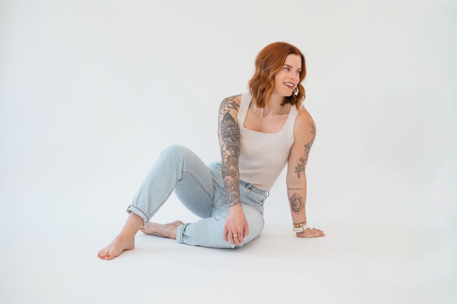 Casual lifestyle photos in light-filled studio with white backdrop.
