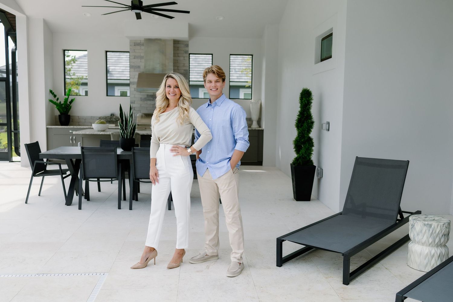 Modern open concept home interior with white walls and contemporary furnishings shown in multiple views.