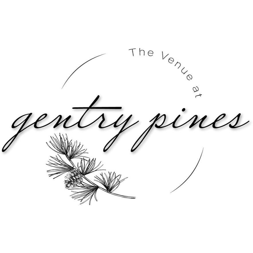 Minimalist logo design for The Venue at Gentry Pines featuring pine needle illustration.