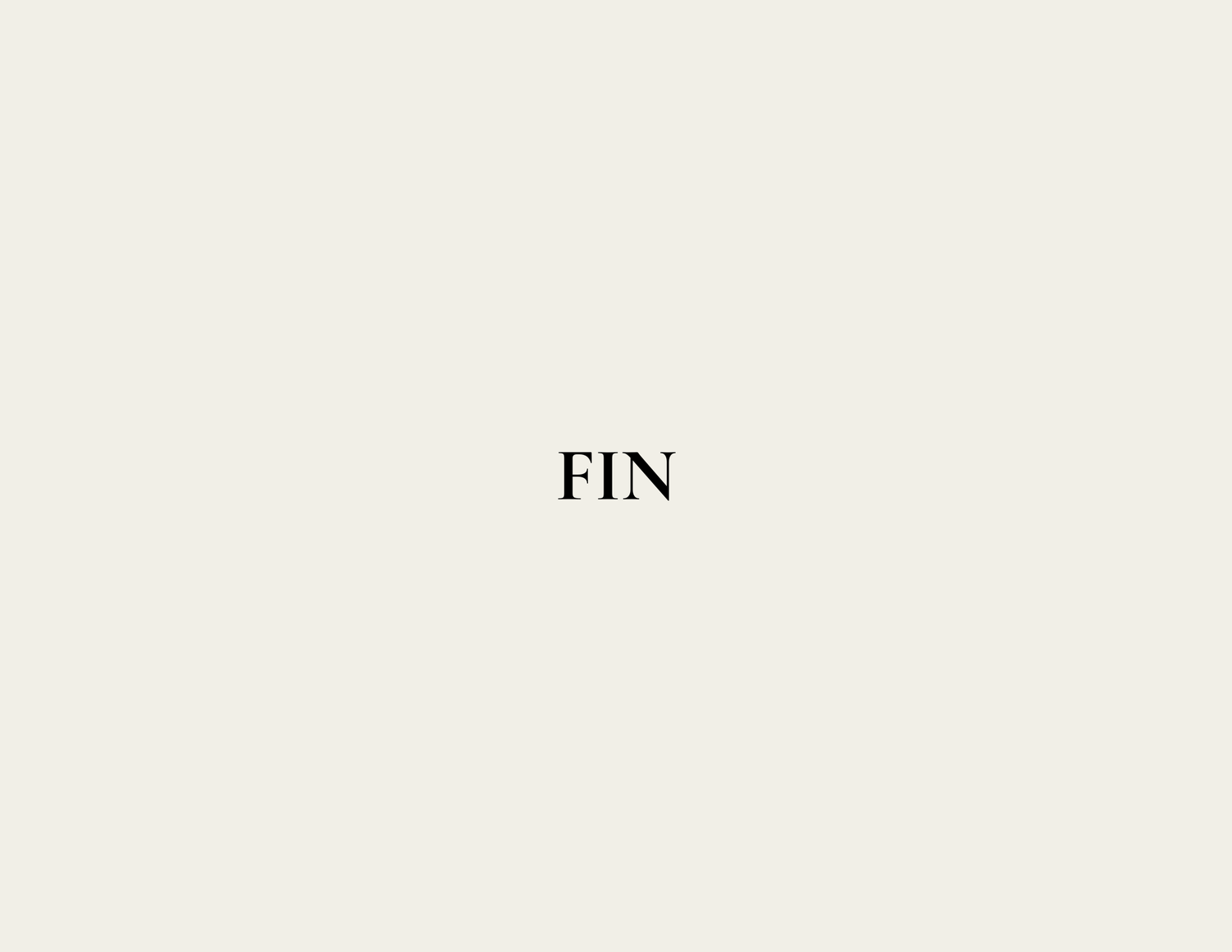 Minimalist cream background with the word FIN centered in elegant serif typography.