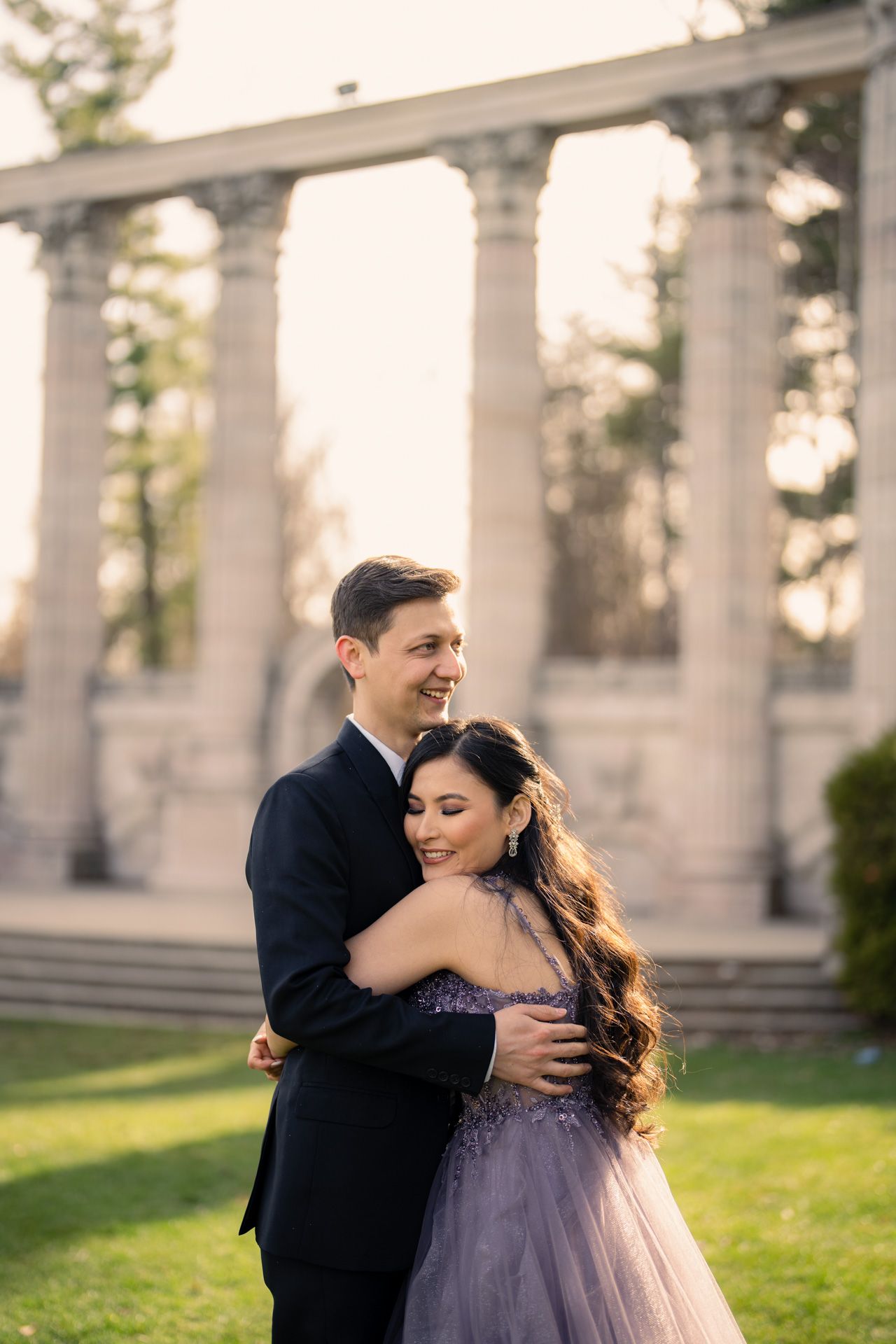 Elegant engagement portraits taken at Guild Inn Estate’s iconic gardens, showcasing timeless love and floral backdrops.