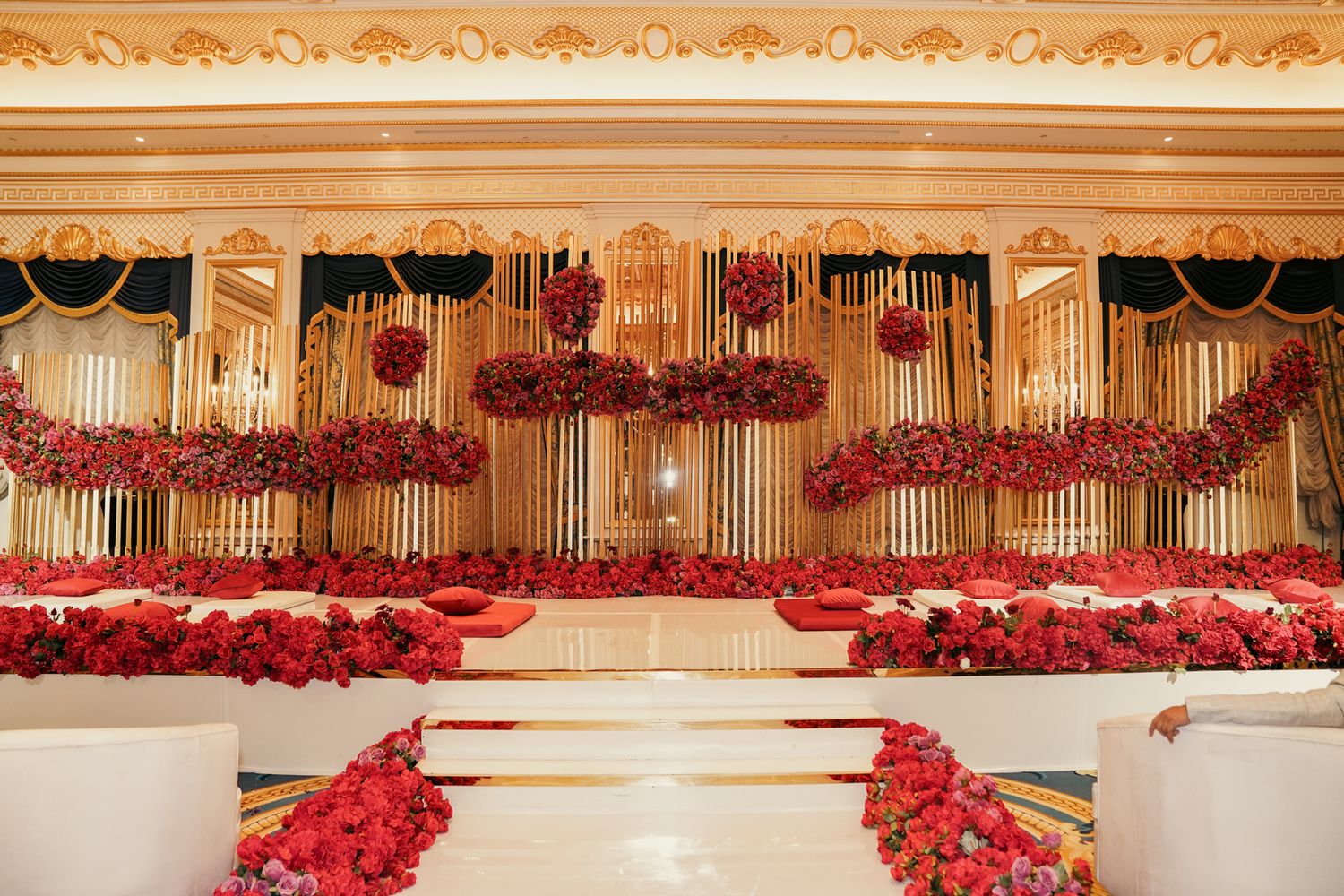 Indian Wedding decor with all red roses at Raffel Hotel Dubai