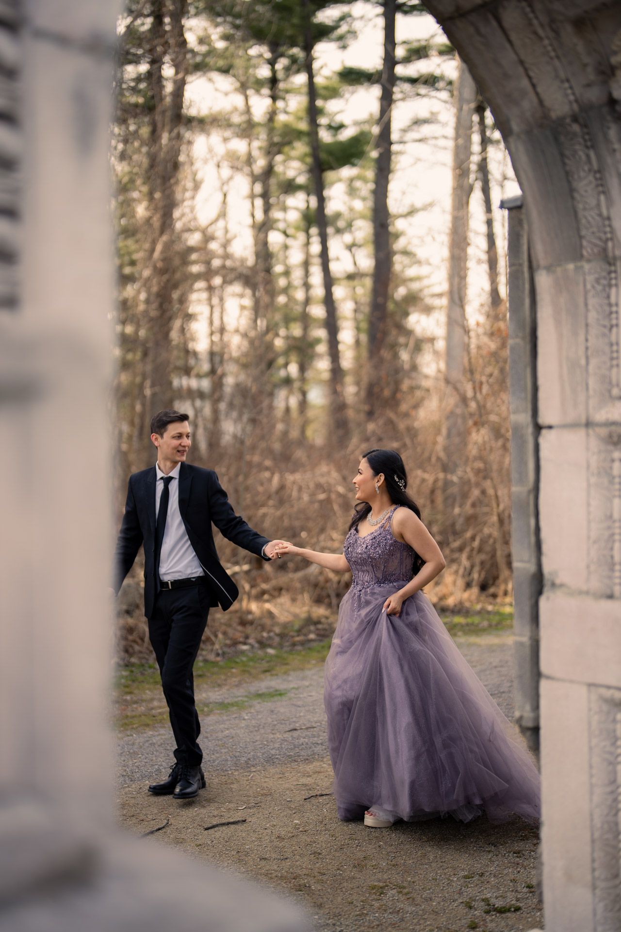 Golden hour glow at Guild Inn Estate, capturing the magic between a newly engaged couple in a cinematic frame.