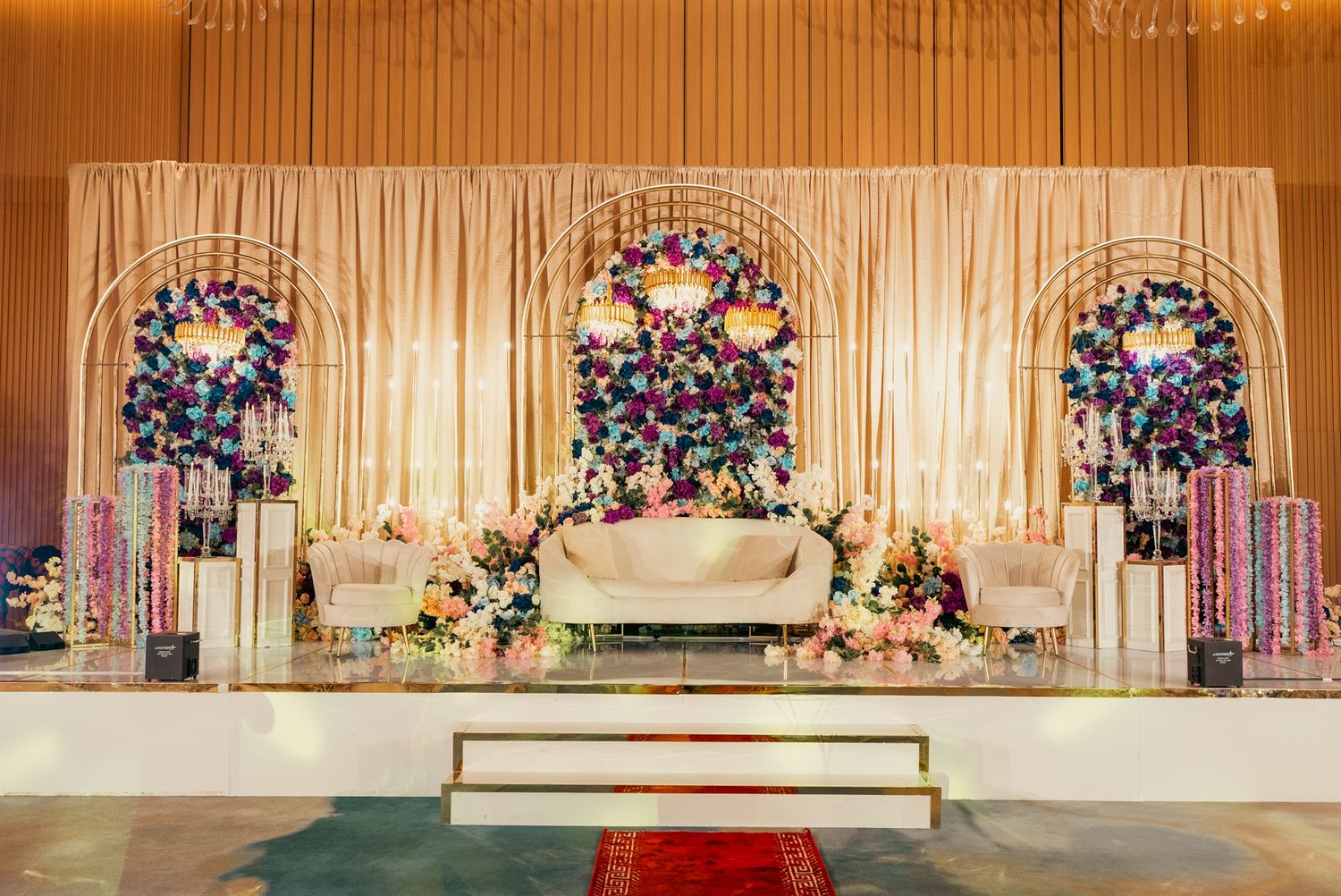 canopy of fairy lights for an evening reception designed to elevate the ambiance of a high-end multicultural wedding celebration.