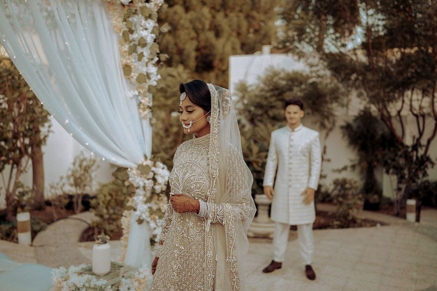 Luxury engagement photo taken in Dubai’s Miracle Garden — bold florals and bold emotions captured perfectly.