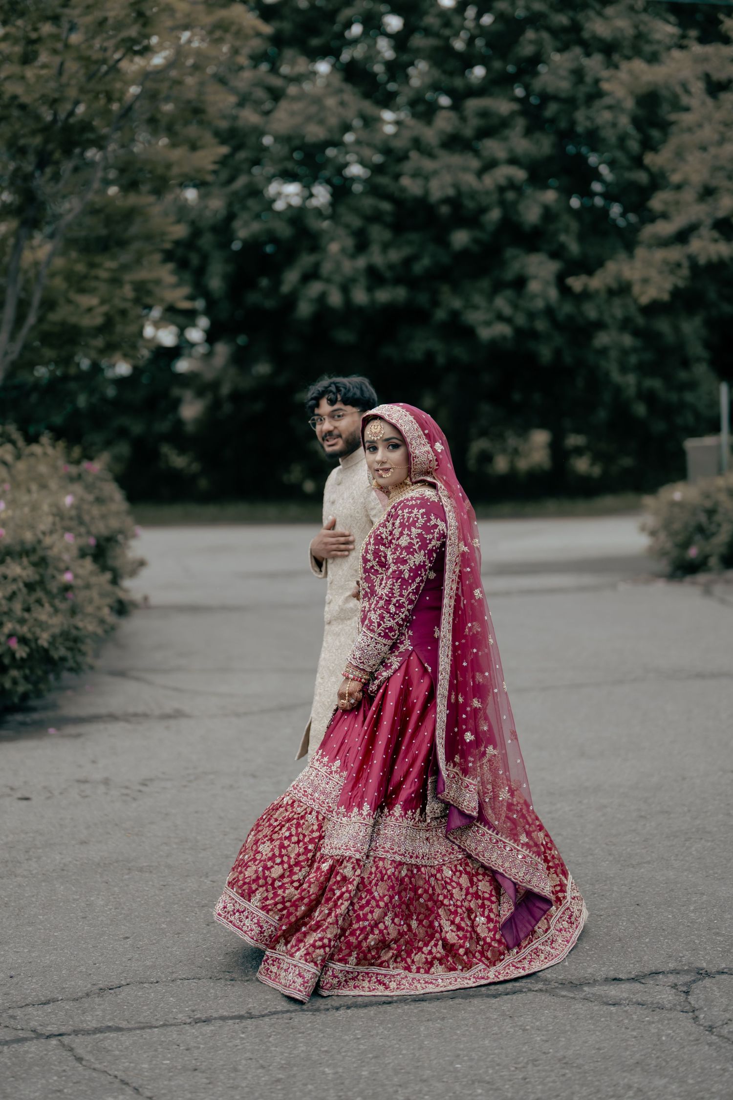 Stylish couple posing at Cherry Beach Toronto, capturing the romance and charm of a luxury destination wedding shoot.