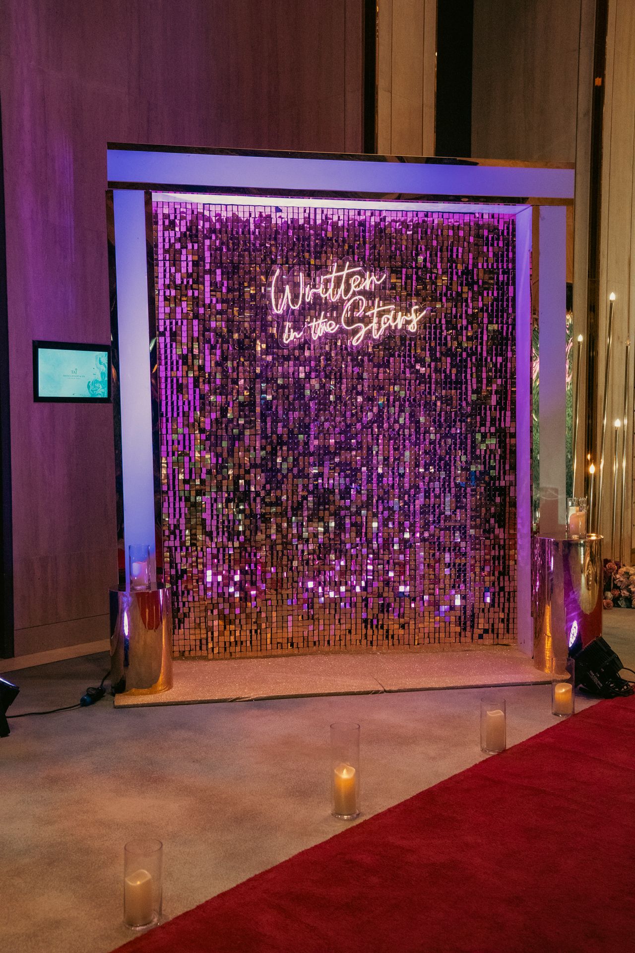 canopy of fairy lights for an evening reception designed to elevate the ambiance of a high-end multicultural wedding celebration.