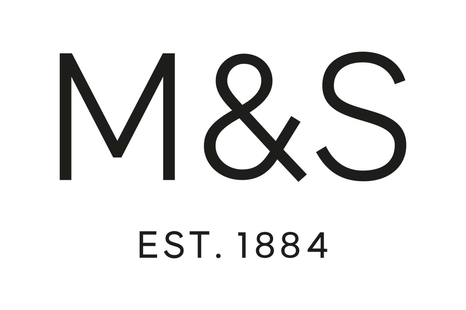 Black and white M&S logo featuring alternating text that reads 